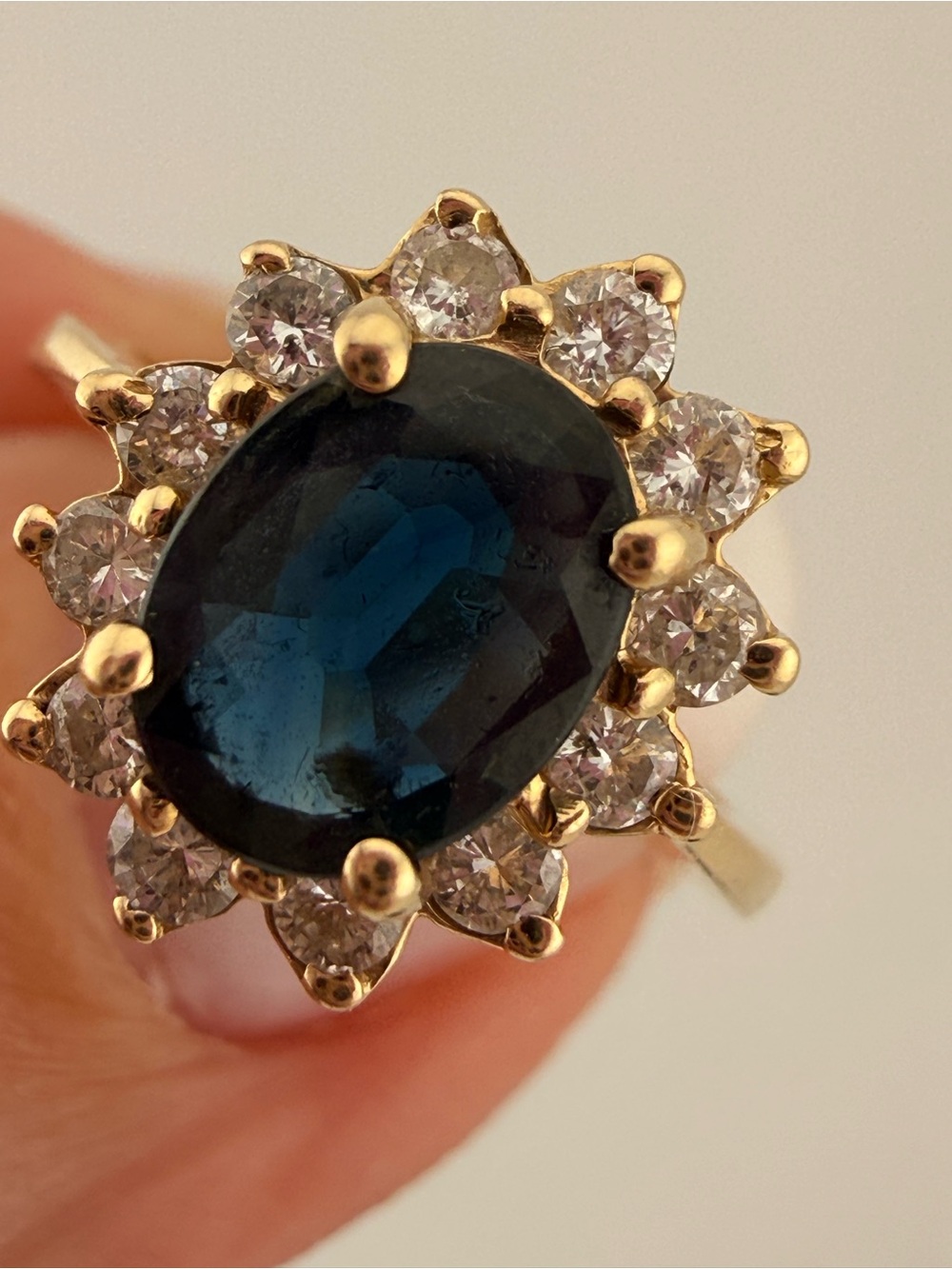 Magic-Glo Natural Sapphire Diamond Cluster Ring 14K Gold Size 5 vintage ring